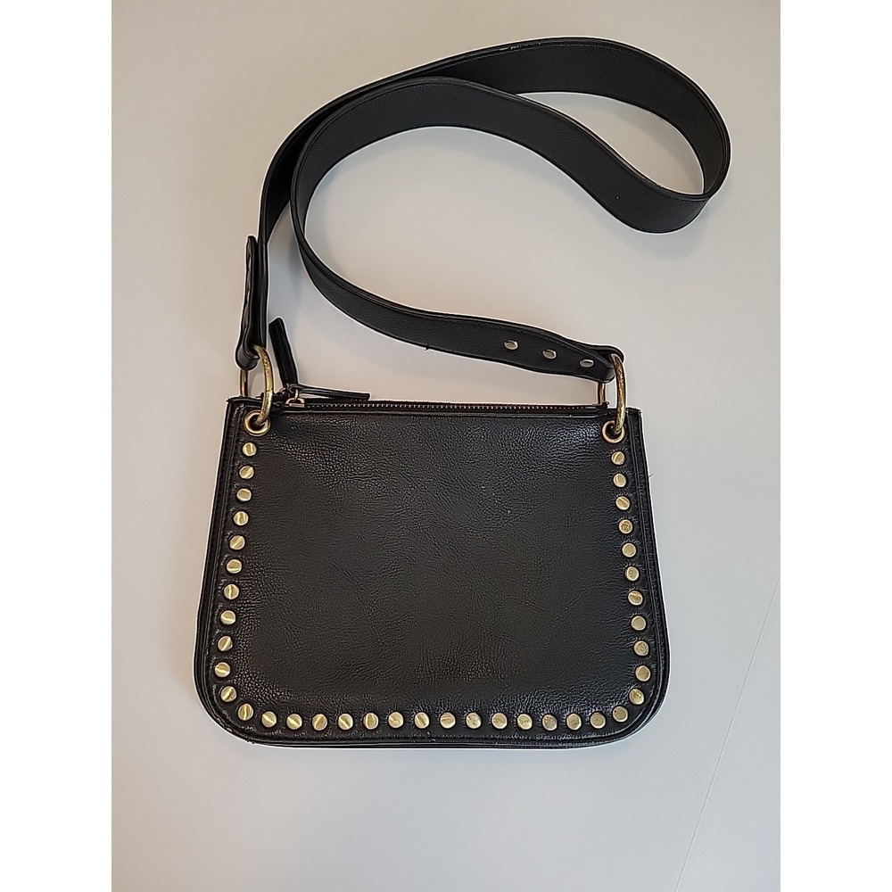 ANTHROPOLOGIE Georgia Studded Crossbody Bag Black Faux Leather Moto Biker Y2K
